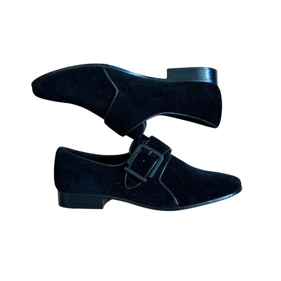 Pour la Victoire Black Velvet Velour Belted Oxford Loafers Flats Size 6 NWT - Picture 2 of 10